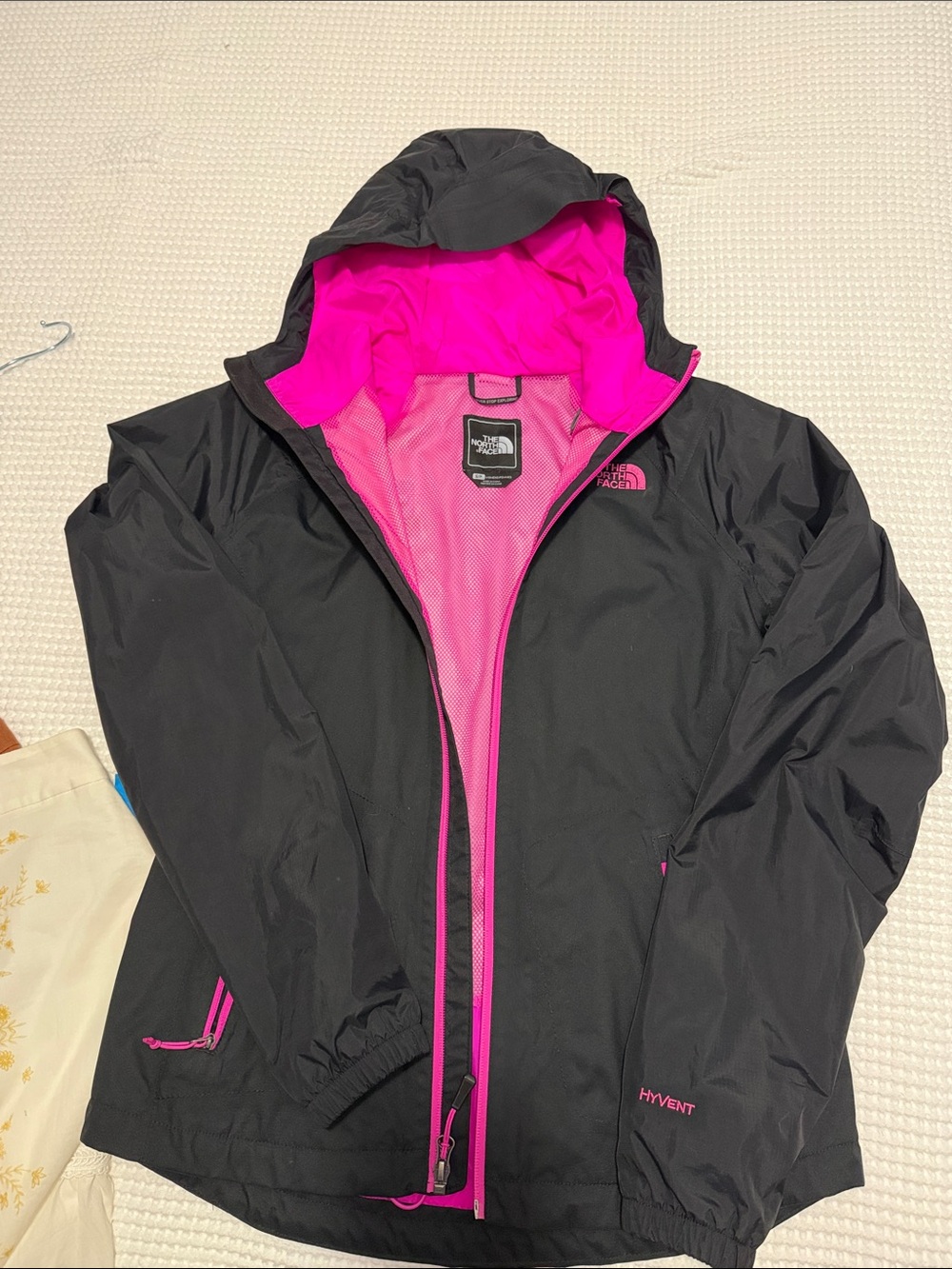 The North Face Black Jacket with Bright Pink Trim and Lining